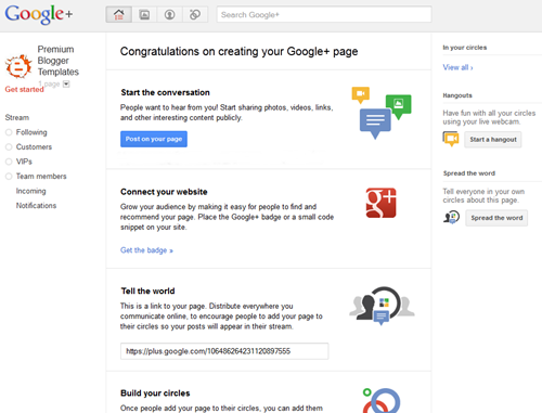 google plus page for blogger 07b page created