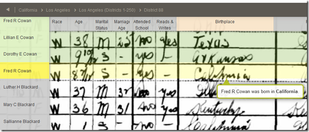 The latest Ancestry.com viewer displays row and column headers when zoomed in