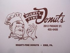 c0 The cover from a box of donuts from Mighty Fine Donuts at 2612 Parade St, in Erie, PA