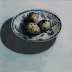 Object: 20260 - Kwarteleitjes op een schaaltje I - 20 x 20 cm - € 975,=