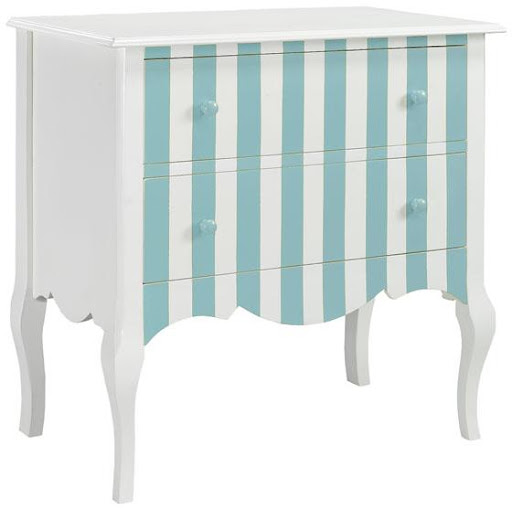 This pretty striped chest can double as a vanity.
(homedecorators.com) This pretty striped chest can double as a vanity.
(homedecorators.com)