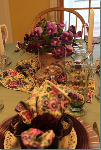 The napkin ring is a soft purple flower from B B and B in clearance for 99