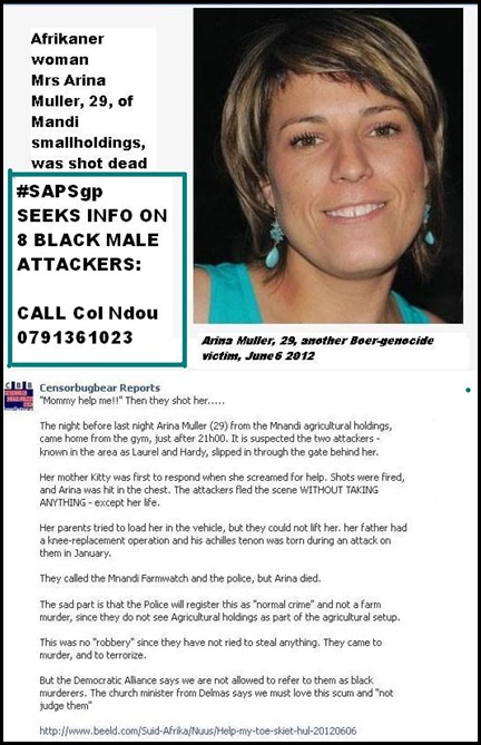 Muller Alina 29 Mnandi AH Centurion shot dead BLACK KILLERS STOLE NOTHing 20120606