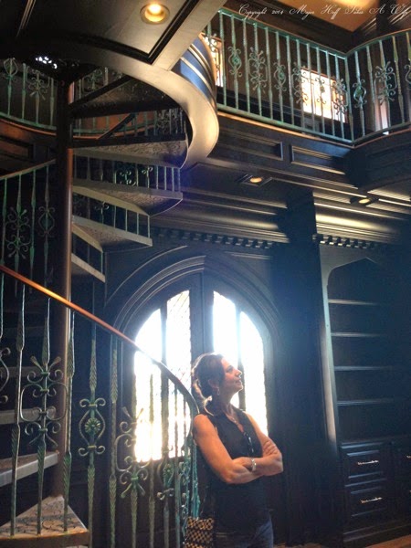 Two story library spiral staircase.jpg Two story library spiral staircase