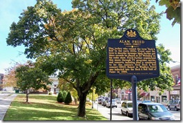 Alan Freed marker with view of Miner's Park in background