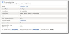 Emanual L. Kirk Marriage to Etta Deese