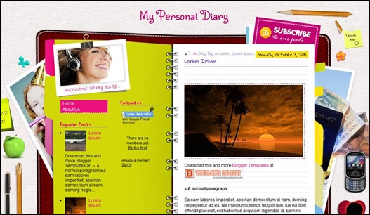 my personal diary blogger template