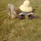 Here's an interesting little factoid: It turns out that Adrienne worked for Martha years ago as a style assistant on her mag! Small world for sure. Here's another early shot of Adrienne revealing her love of critters...and big hats!