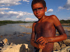 Mikael Juruna (10-year-old son of Jairson Juruna) at the cofferdam.
(Photo: Atossa Soltani)