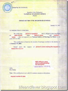 certificate of singleness