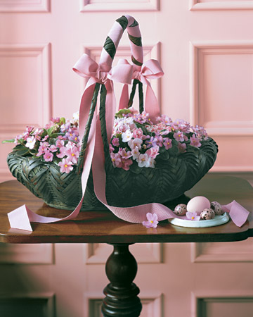 Combine an intricate basket weave and pale African violets and you have a gorgeous Easter basket. (marthastewart.com) Combine an intricate basket weave and pale African violets and you have a gorgeous Easter basket. (marthastewart.com)