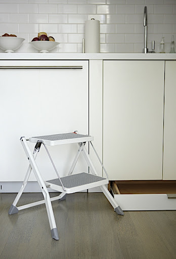 My absolute favorite feature! A drawer, installed in the toe kick under my sink cabinet, holds a folding step stool from Polder (polder.com). I pull it out when needed and when I'm finished, it goes back into the drawer. My absolute favorite feature! A drawer, installed in the toe kick under my sink cabinet, holds a folding step stool from Polder (polder.com). I pull it out when needed and when I'm finished, it goes back into the drawer.