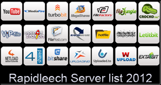 List of Free/Public Rapidleech Servers/Premium link generator May 2012 - Letitbit. Filepost, Crocko, Freakshare, turbobit, Mediafire, FileFactory, Hotfile, Rapidshare