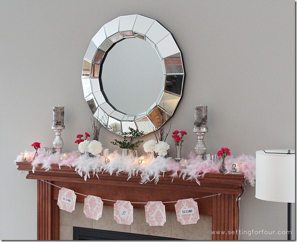 How to decorate a Beautiful Mantle for Valentine's Day from Setting for Four.  See how to here! http://www.settingforfour.com/2013/02/how-to-decorate-mantle-for-valentines.html  #mantle #valentine #diy #decor