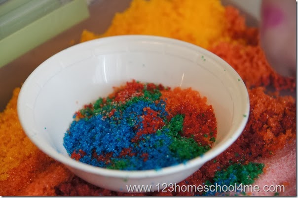 Homemade sand is even beautiful when the colors mix. Homemade sand is even beautiful when the colors mix.