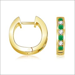 Round Emerald and Diamond Hoop Earrings in 14K Yellow Gold