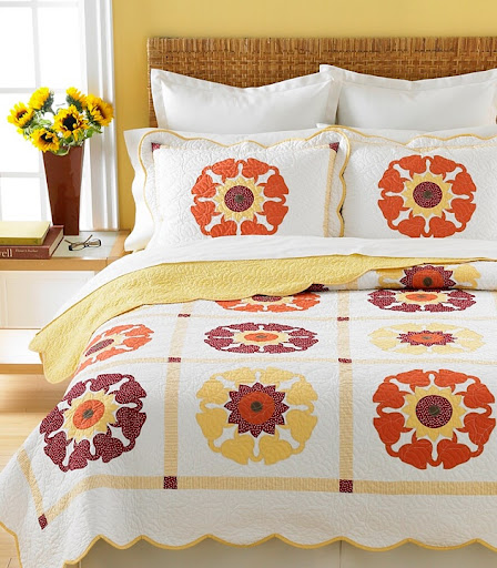 The pattern on this Sunflower Medallion quilt was inspired by another one of Martha's own textiles. The pattern on this Sunflower Medallion quilt was inspired by another one of Martha's own textiles.