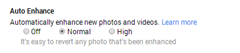 Auto Enhance options in Google+ Settings