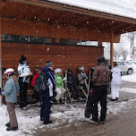 waiting for the wintersport bus in Seefeld, Austria 