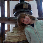 Lily puts her head in a paper press.