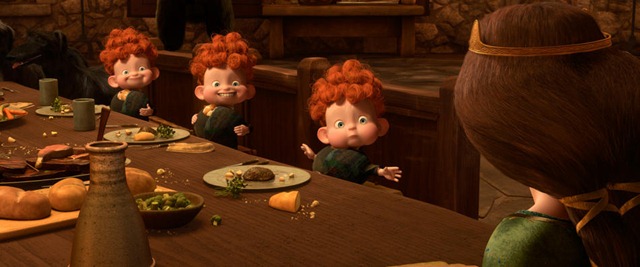 "BRAVE" (L-R) The triplets: HUBERT, HARRIS, HAMISH and QUEEN ELINOR. ©2012 Disney/Pixar. All Rights Reserved.
