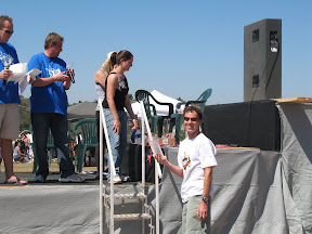 Picking up 1st place trophy