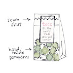 A sketch of the pom poms Joo made for the guests to toss as Joo and Jacob walked back up the aisle. A sketch of the pom poms Joo made for the guests to toss as Joo and Jacob walked back up the aisle.