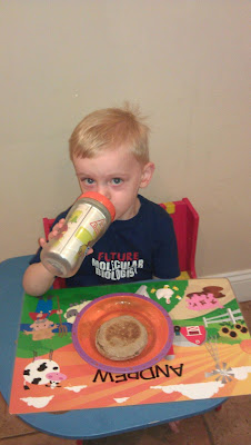 Future molecular biologist eating breakfast