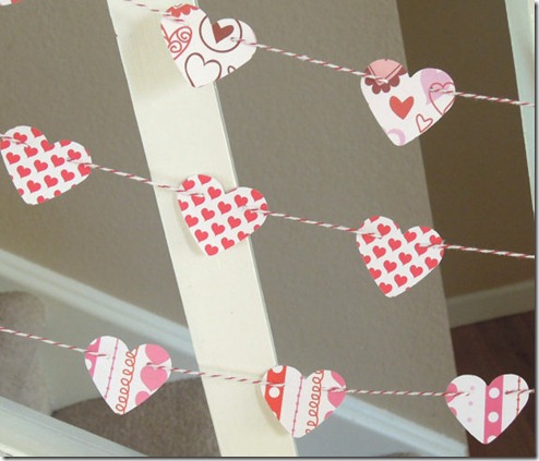 valentine garland with candy cane stripe yarn