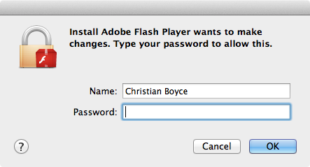 Adobe flash player password