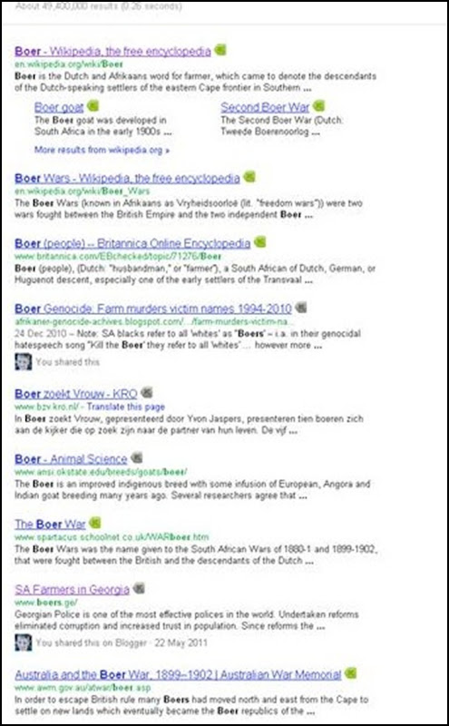 BOER 46million hits on Google Dec 23 2011