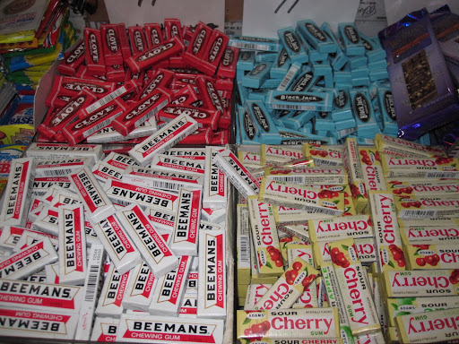 There was a huge selection of different types of gum in the front of the store.