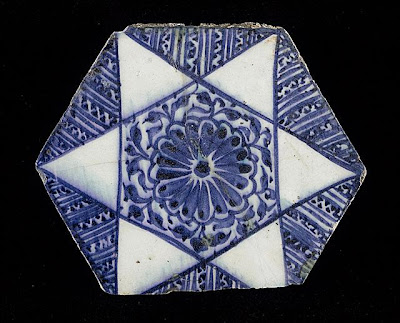 Tile | Origin: Syria | Period: circa 1430 | Collection: The Madina Collection of Islamic Art, gift of Camilla Chandler Frost (M.2002.1.50) | Type: Ceramic; Architectural element, Fritware, underglaze-painted, 6 5/8 x 8 in. (16.82 x 20.32 cm)