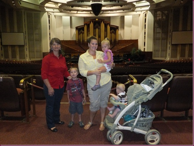 Kathy and Michelle with kids in Conference Center