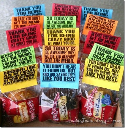 Teacher Appreciation Week - Muffin Breakfast - mudpiestudio@blogspot.com