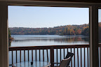 View from inside a lakeside cabin