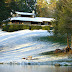 A view of the Sycamore Retreat from the far side of the pond.