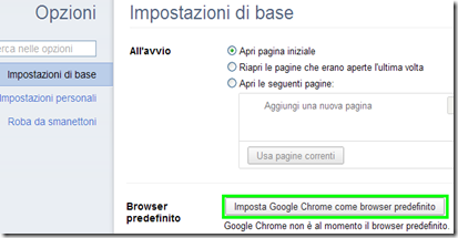 Impostare Chrome come browser predefinito