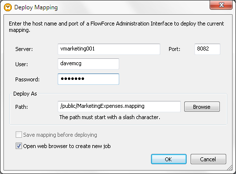 Deploying the data mapping to FlowForce Server