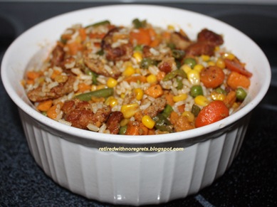 Sausage, Mixed Vegetable, Sweet Potato And Rice Dinner - served mixed B Sausage, Mixed Vegetable, Sweet Potato And Rice Dinner - served mixed B