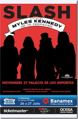 flyer concierto Slash en Mexico 2012 noviembre 27 palacio de los deportes comprar boletos disponibles ticketmaster