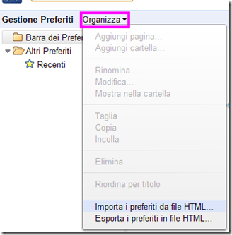 Chrome Importa i preferiti da file HTML