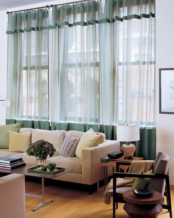 Inexpensive and ubiquitous, store-bought sheers will save you precious time and money by serving as the canvas for your creative additions. Learn how at:
www.marthastewart.com/272508/linen-trim-curtains Inexpensive and ubiquitous, store-bought sheers will save you precious time and money by serving as the canvas for your creative additions. Learn how at:
www.marthastewart.com/272508/linen-trim-curtains