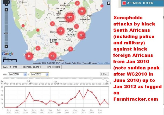 XENOPHOBIC ATTACKS BLACK SAns AGAINST BLACK AFRICAN FOREIGNERS JAN2010 TO JAN 2012
