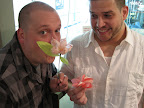 The dudes, Chris (left) and Steve, proudly display their finished flowers. Want to make this craft?