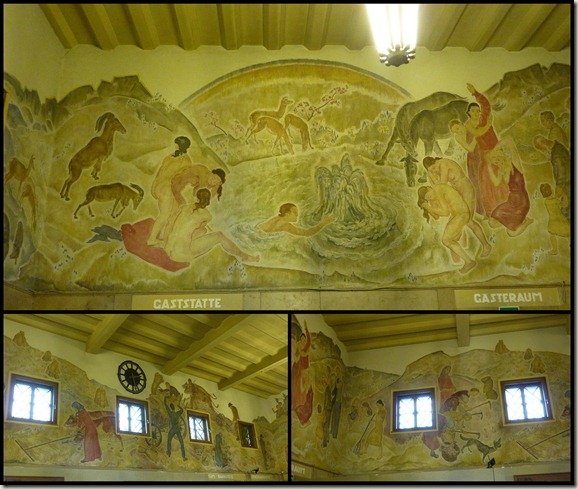 Collage - Wandmalerei in der Bahnhofshalle in Bad Orb