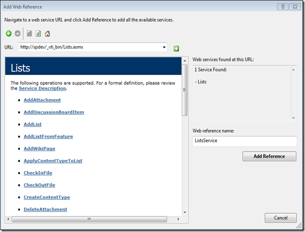 AddListsWebService AddListsWebService