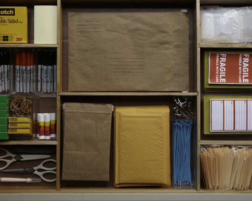 The top drawer of the packing station is so organized. The three drawer flat file comes with these great wood dividers for organizing but any drawer can be customized with a combination of drawer organizers. The top drawer of the packing station is so organized. The three drawer flat file comes with these great wood dividers for organizing but any drawer can be customized with a combination of drawer organizers.