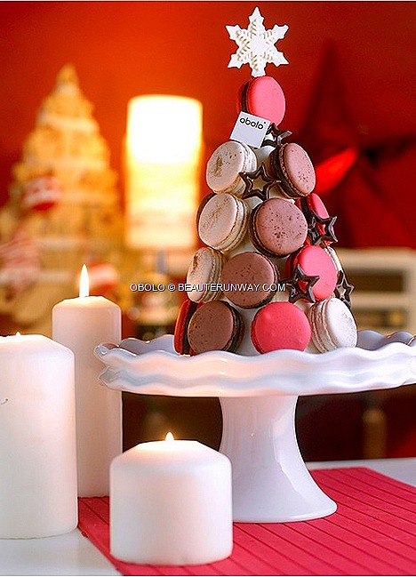 Obolo Mini Macaron Centre-piece Tower Christmas Collection Ruby Champagne Bittersweet Chocolate signature macarons  Grand Marnier Vin Rouge Salted Caramel Chocolate Bittersweet Chocolate