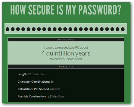 Ejemplo de How Secure Is My Password?